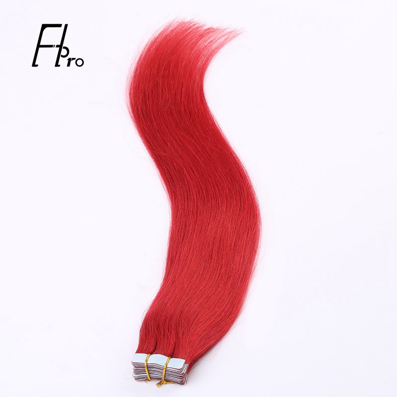 Premium Virgin Hair Red Color Tape Hair Extensions Straight 18 inches